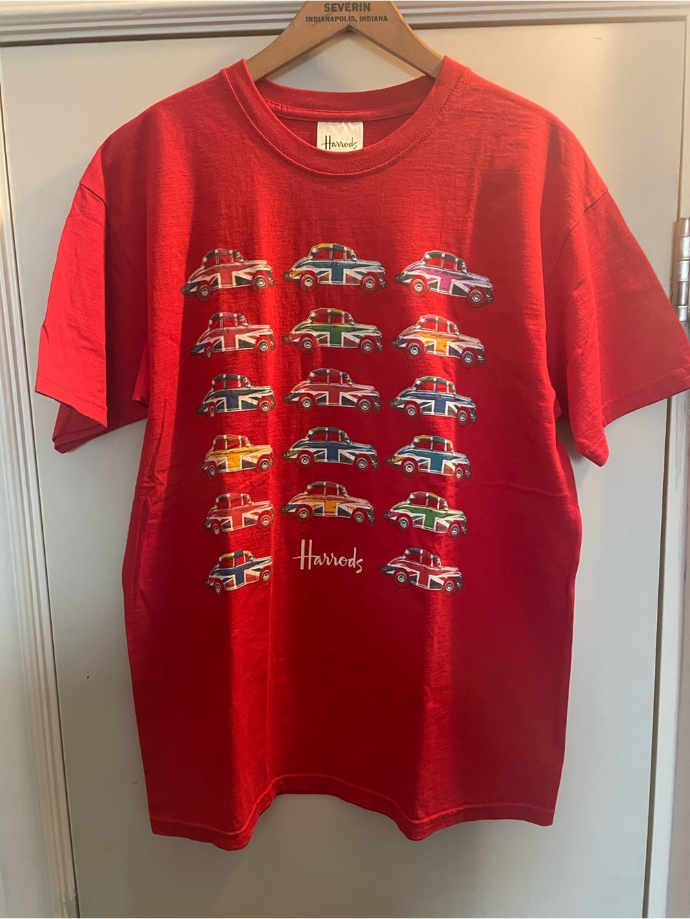 New Harrods unisex RedTee with Multicolor Mini Car Print